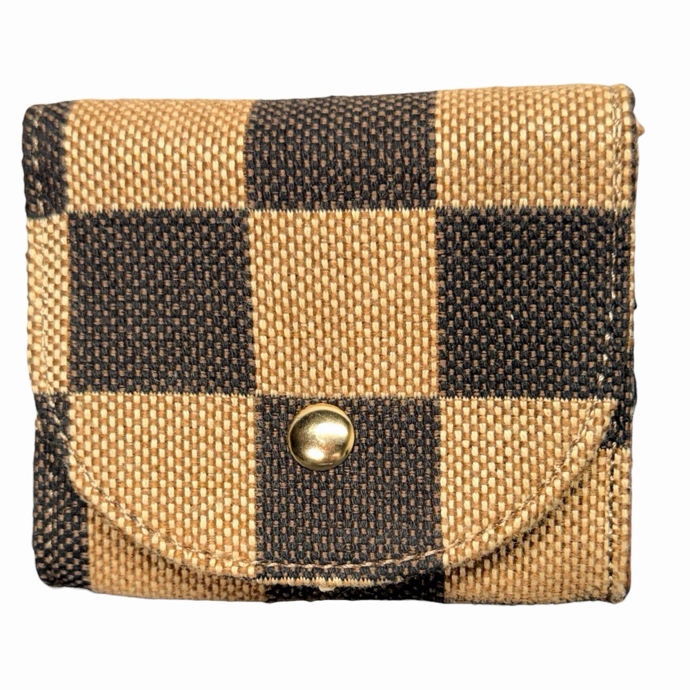 Woven Buffalo Plaid Coin Purse‎ Wallet Snap Closure Black Tan Checkered Pouch